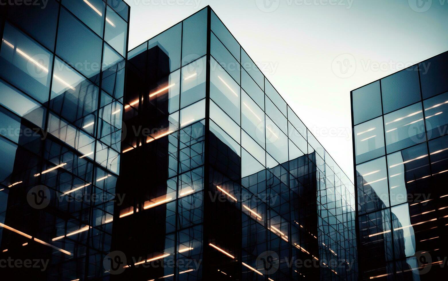 Reflective skyscraper business office buildings. AI Generative photo