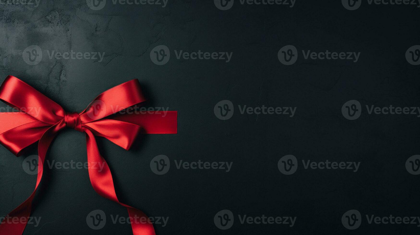 Black background with red ribbon bow wallpaper copy space. Black Friday concept. Template mockup for text, logo and product presentation. AI Generative photo