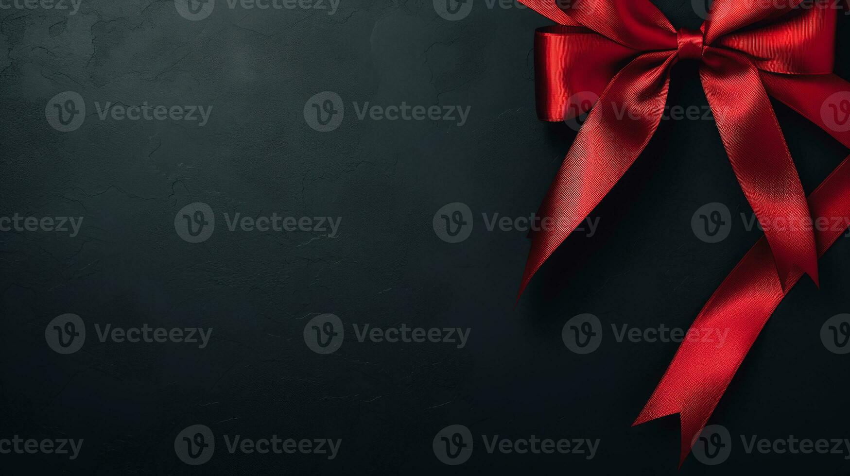 Black background with red ribbon bow wallpaper copy space. Black Friday concept. Template mockup for text, logo and product presentation. AI Generative photo