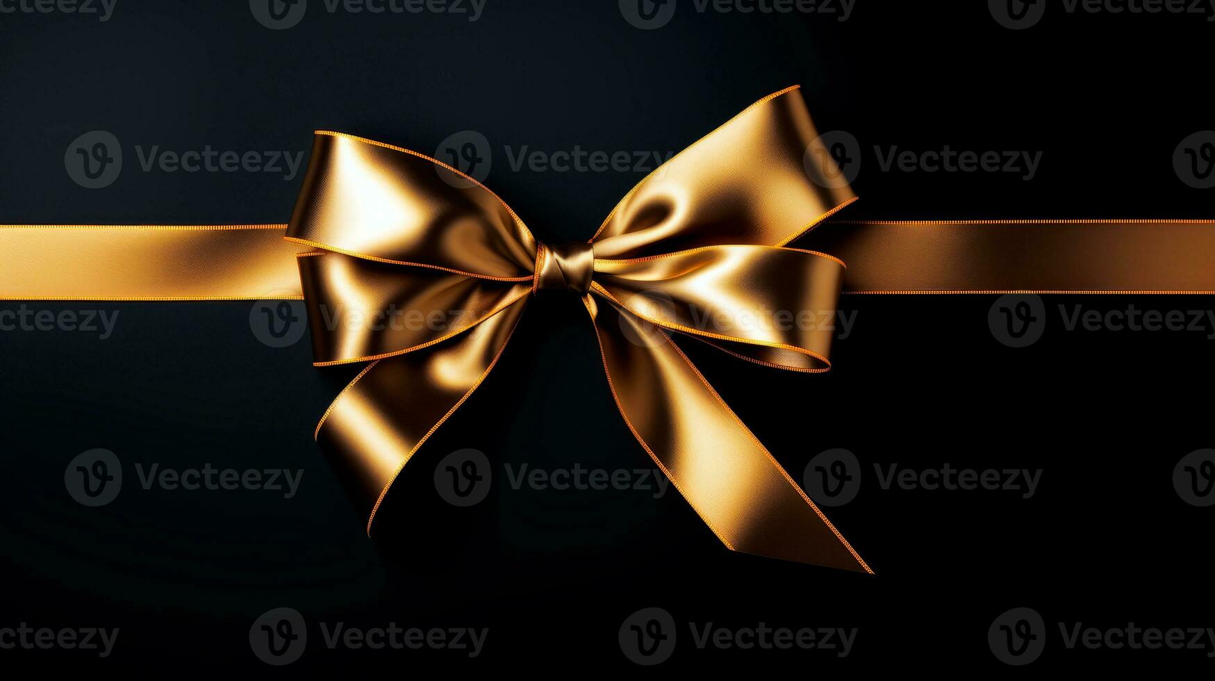 Black background with golden ribbon bow wallpaper copy space. Black Friday concept. Template mockup for text, logo and product presentation. AI Generative photo