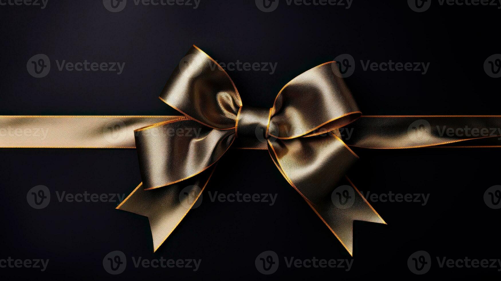 Black background with golden ribbon bow wallpaper copy space. Black Friday concept. Template mockup for text, logo and product presentation. AI Generative photo