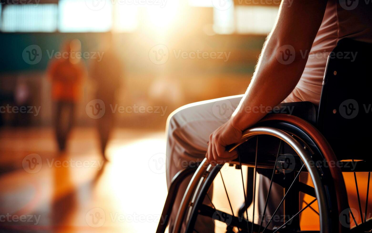 Man in wheelchair playing basketball. AI Generative photo