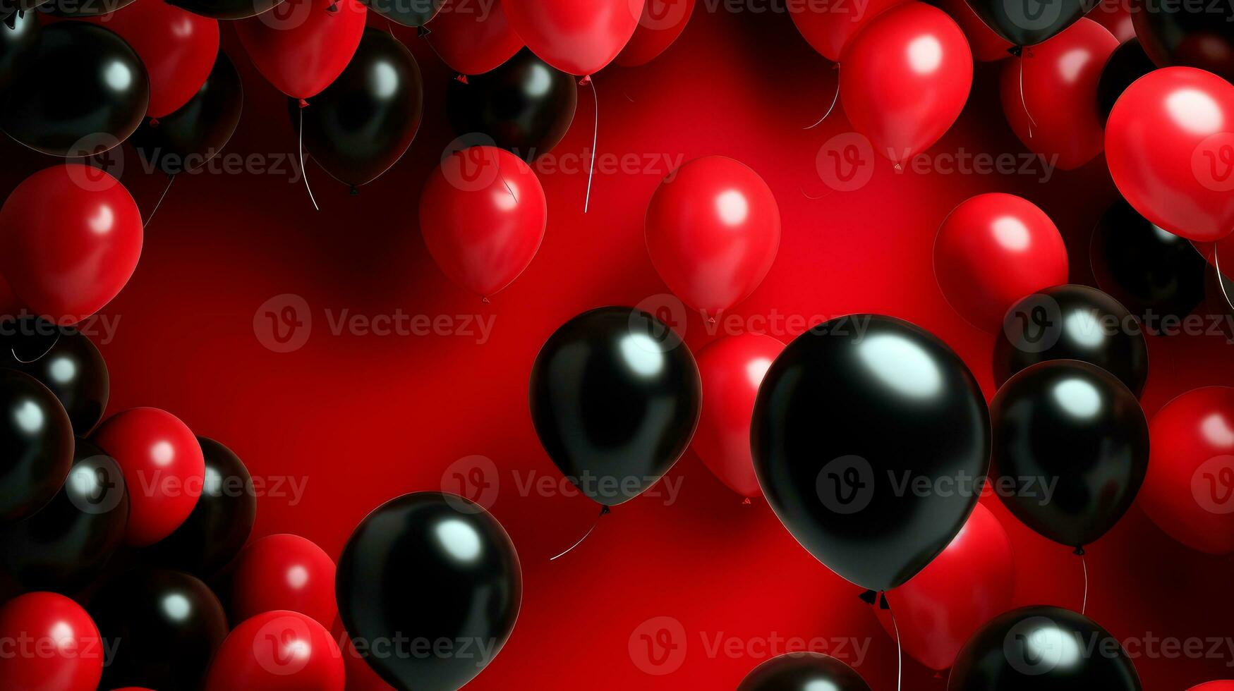 Red and black balloons over red background. Black Friday concept. Template mockup for text, logo and product presentation. AI Generative photo