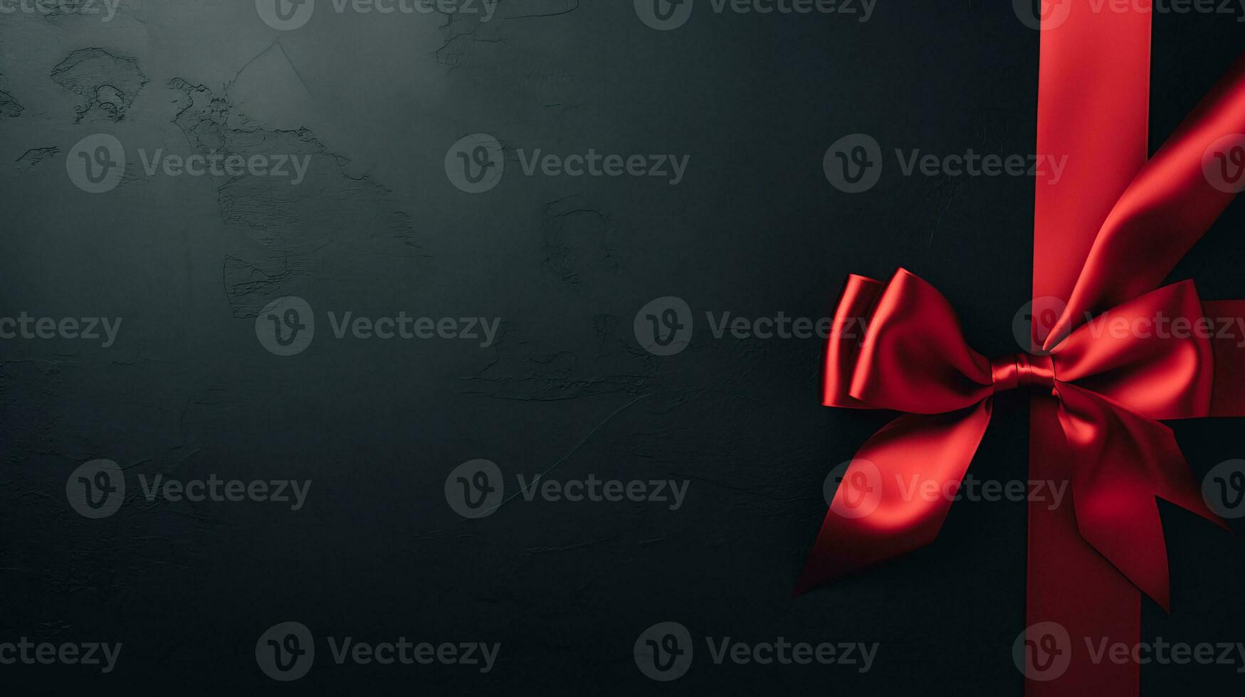 Black background with red ribbon bow wallpaper copy space. Black Friday concept. Template mockup for text, logo and product presentation. AI Generative photo