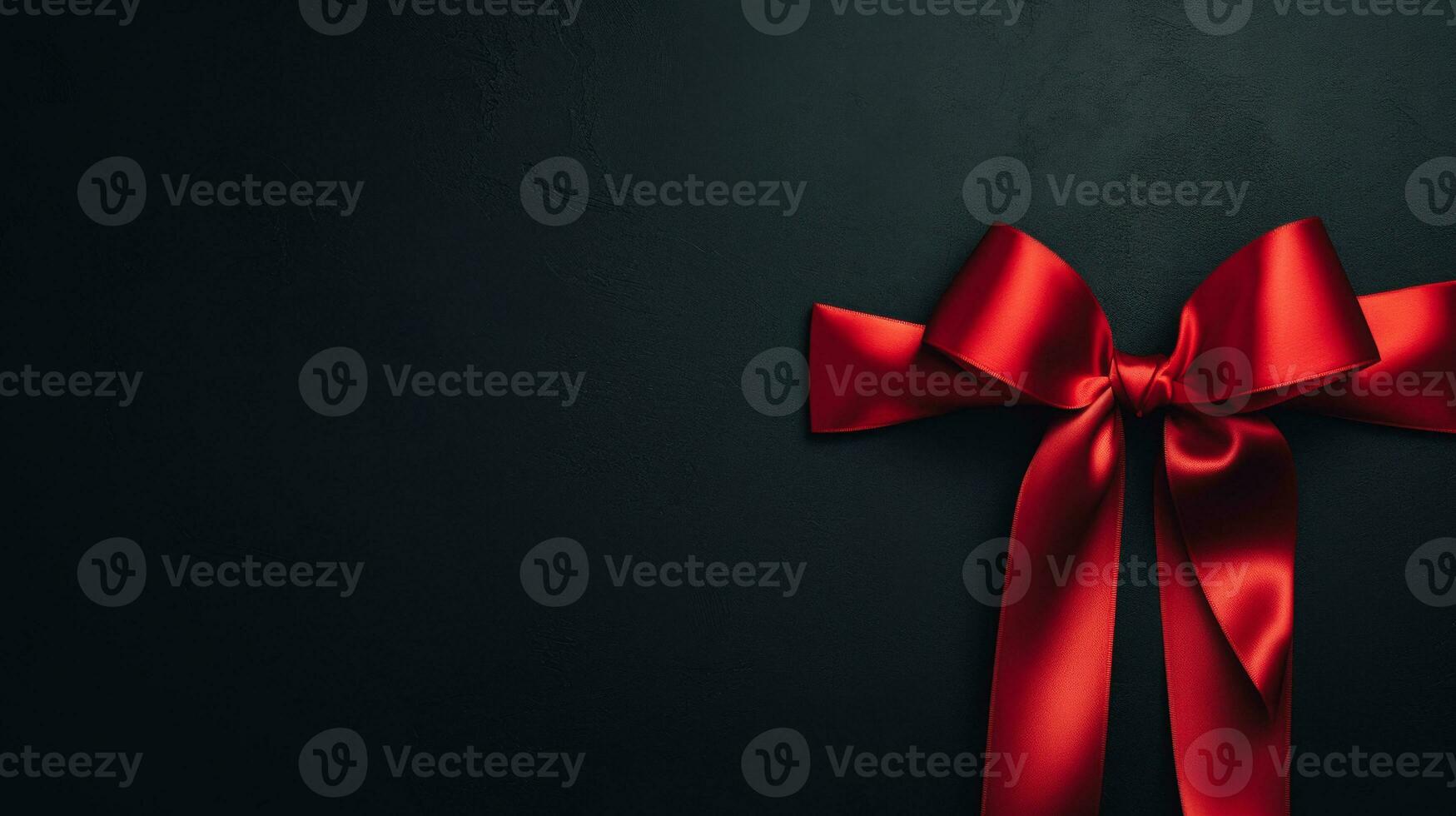 Black background with red ribbon bow wallpaper copy space. Black Friday concept. Template mockup for text, logo and product presentation. AI Generative photo