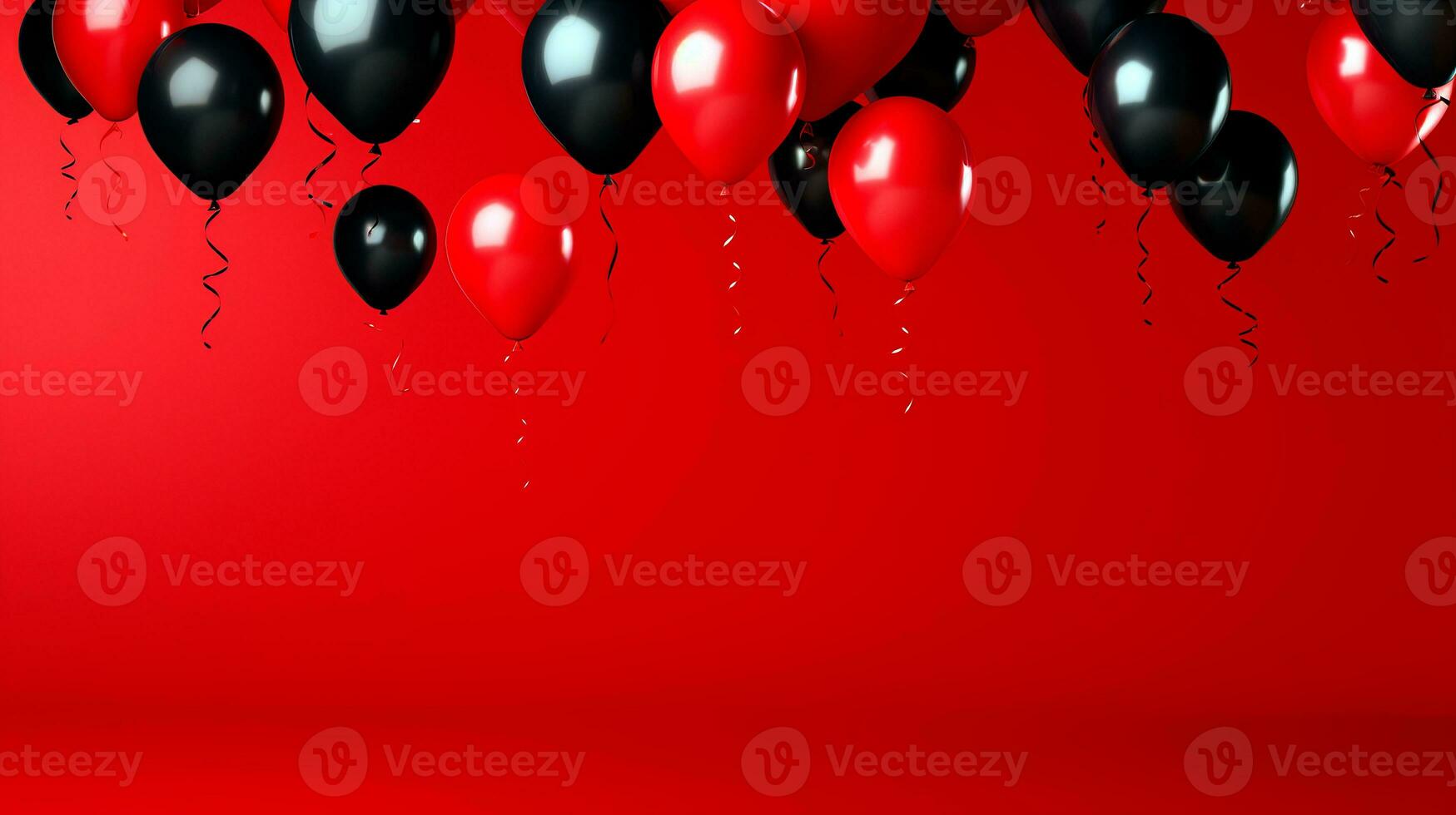 Red and black balloons over red background. Black Friday concept. Template mockup for text, logo and product presentation. AI Generative photo