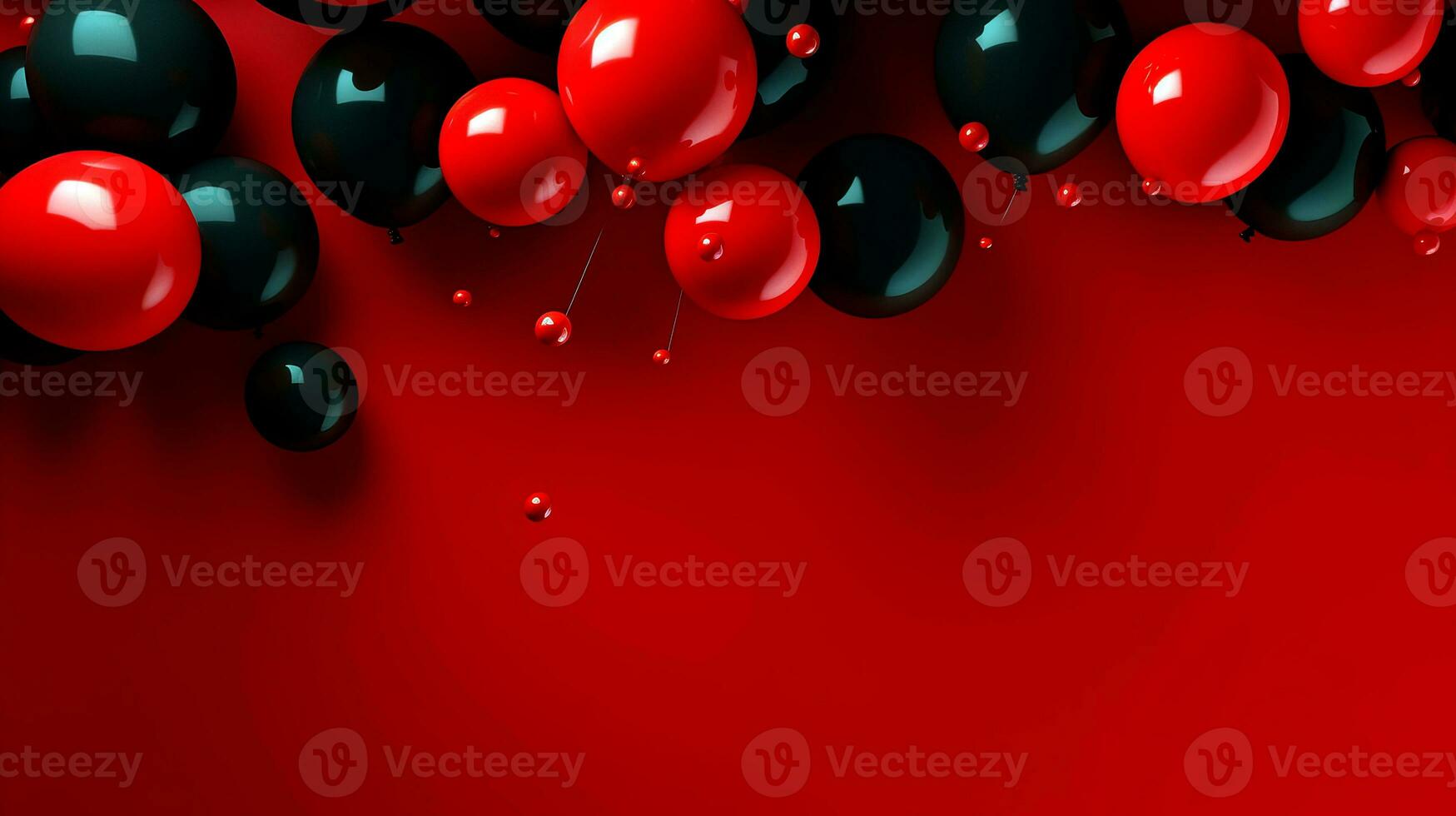 Red and black balloons over red background. Black Friday concept. Template mockup for text, logo and product presentation. AI Generative photo