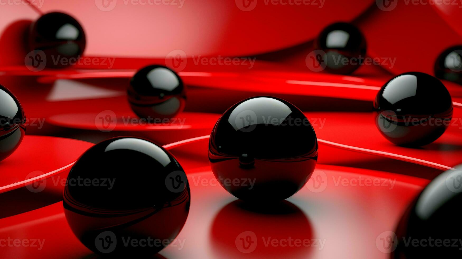 Red and black spheres over red background. Black Friday concept. Template mockup for text, logo and product presentation. AI Generative photo