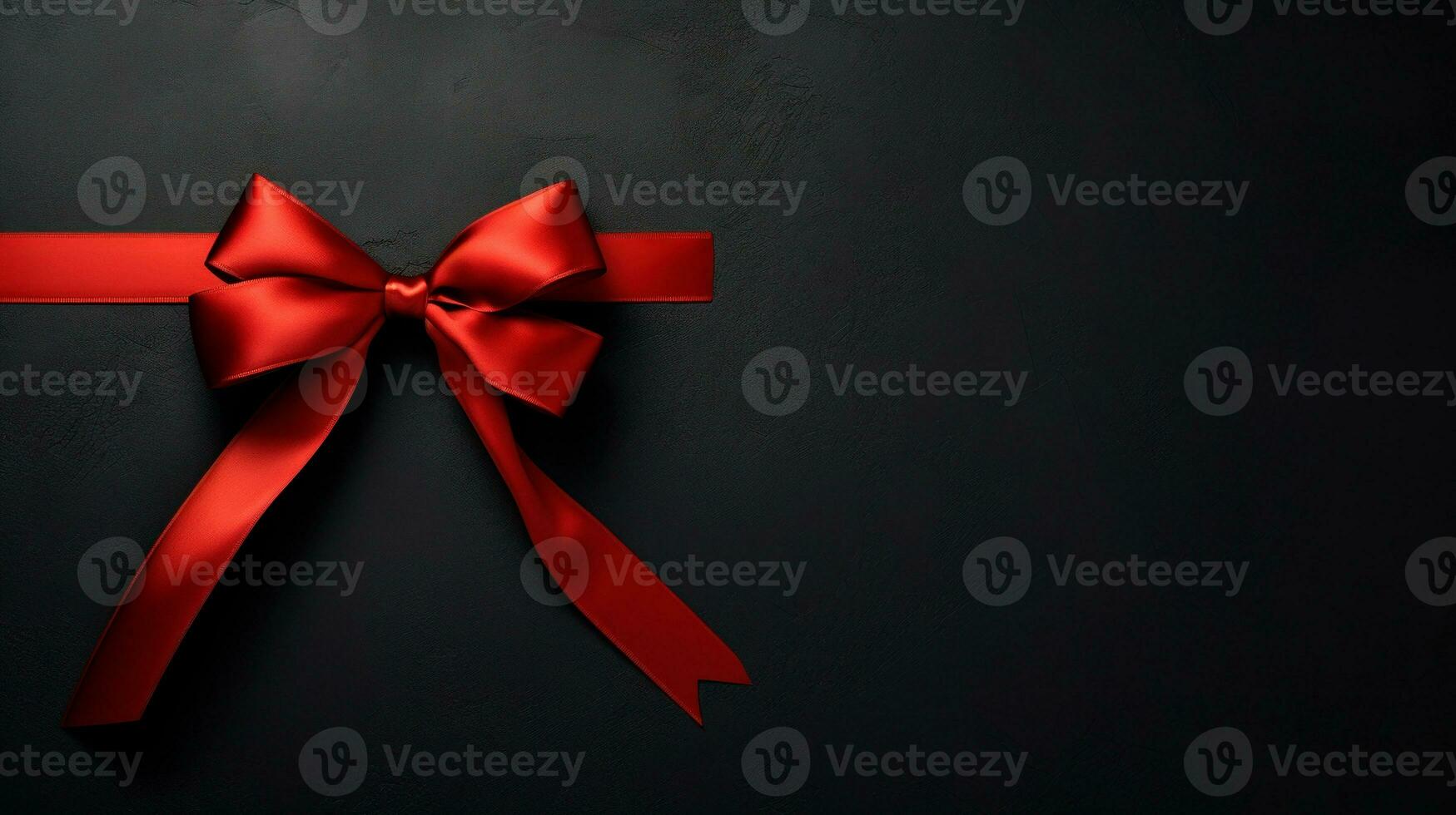 Black background with red ribbon bow wallpaper copy space. Black Friday concept. Template mockup for text, logo and product presentation. AI Generative photo