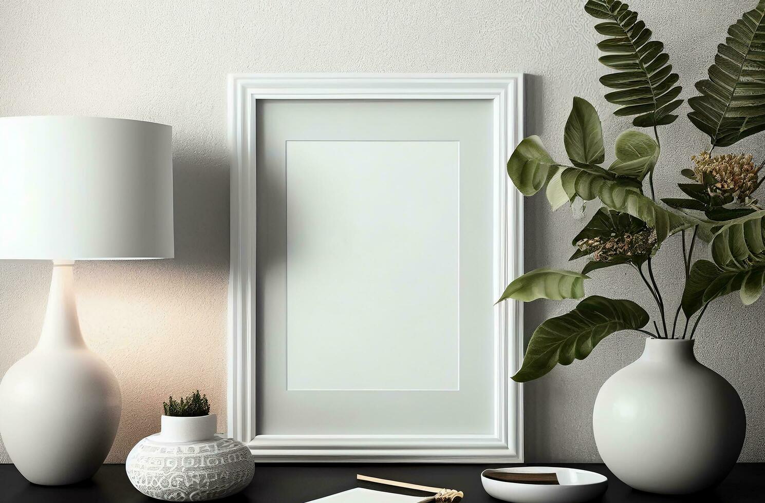 Blank white frame mock up for interior scandinavian room minimal style, living room decoration, AI Generated photo