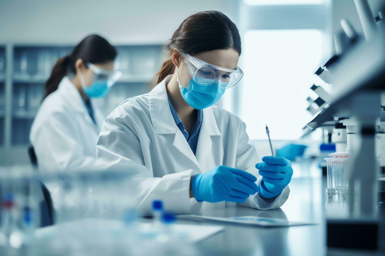 Professional health care researchers scientist working in medical science laboratory, AI Generated photo