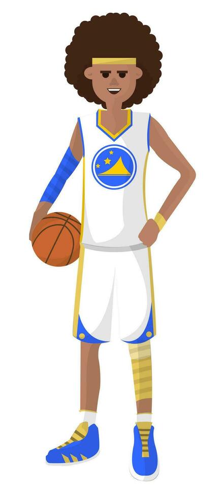 Basketball player in uniform holding ball, vector