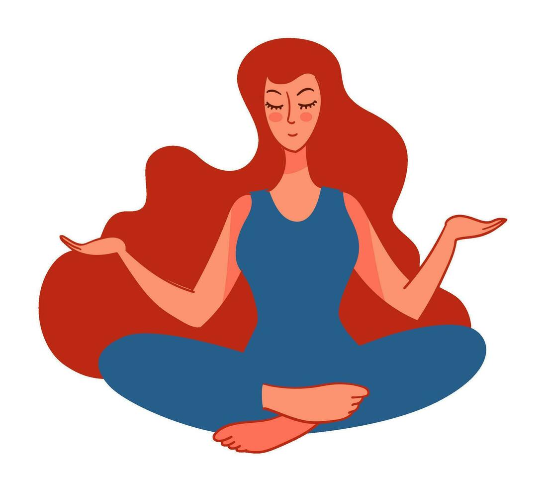 Meditating woman meditation and wellbeing calmness vector