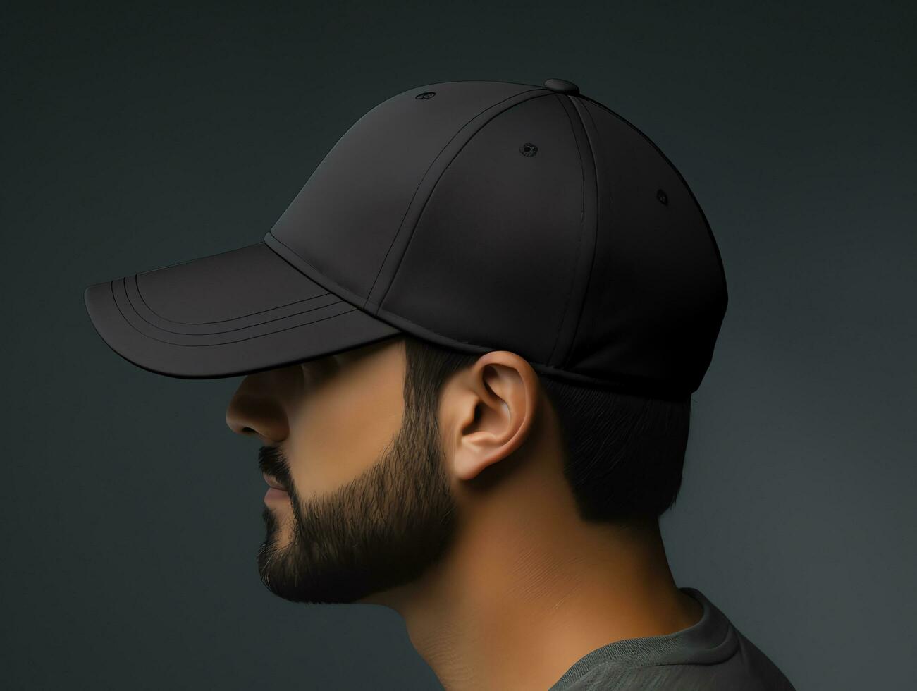 A man wearing blank empty black cap mockup for design template,AI Generated photo