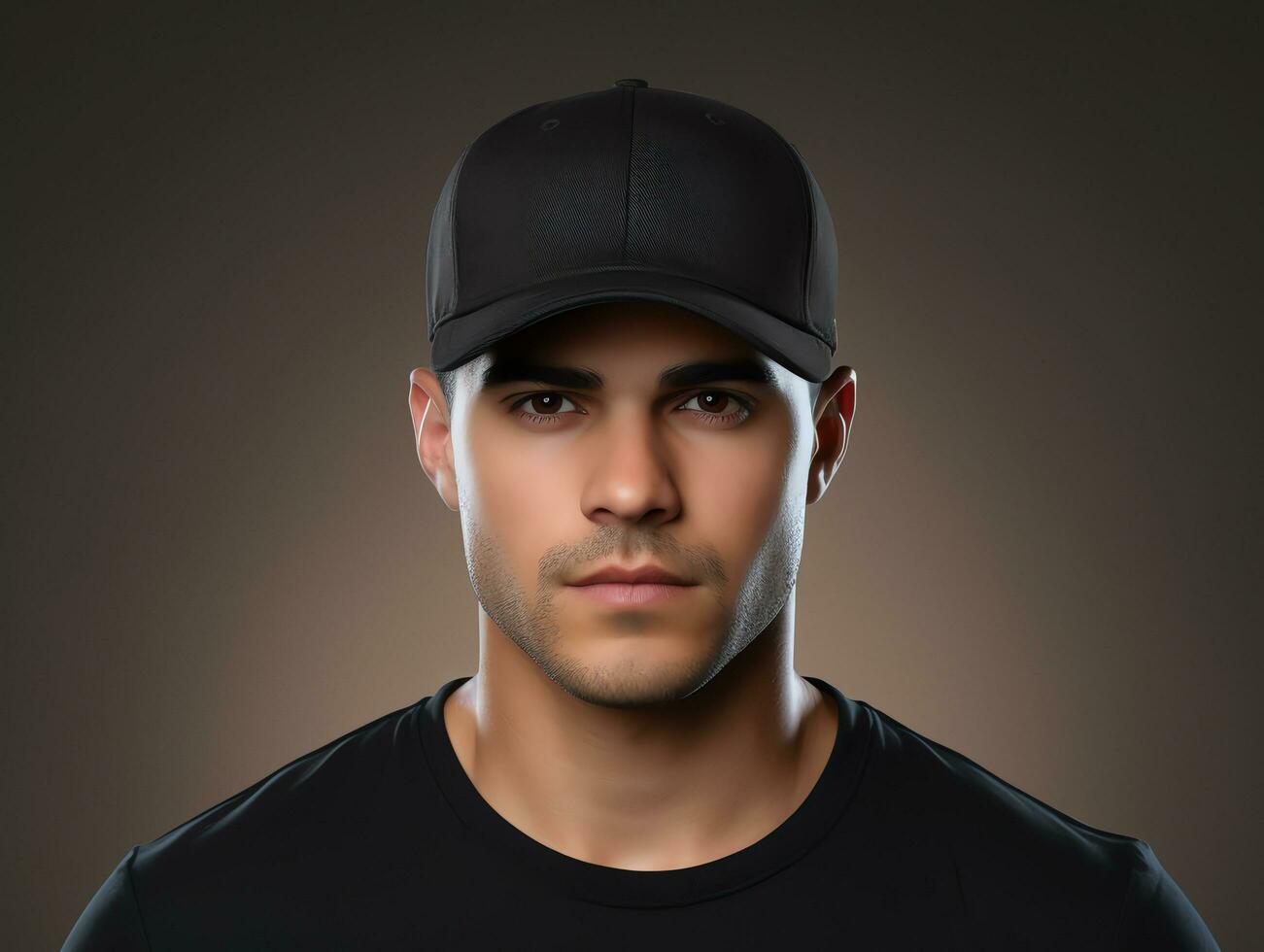 A man wearing blank empty black cap mockup for design template,AI Generated photo