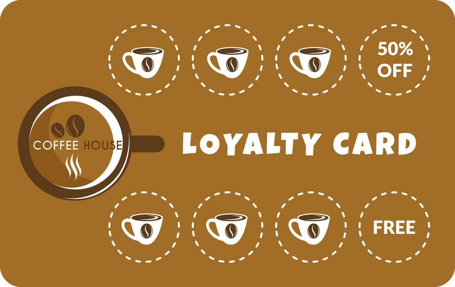 Loyalty card of coffee house, free cup as gift vector