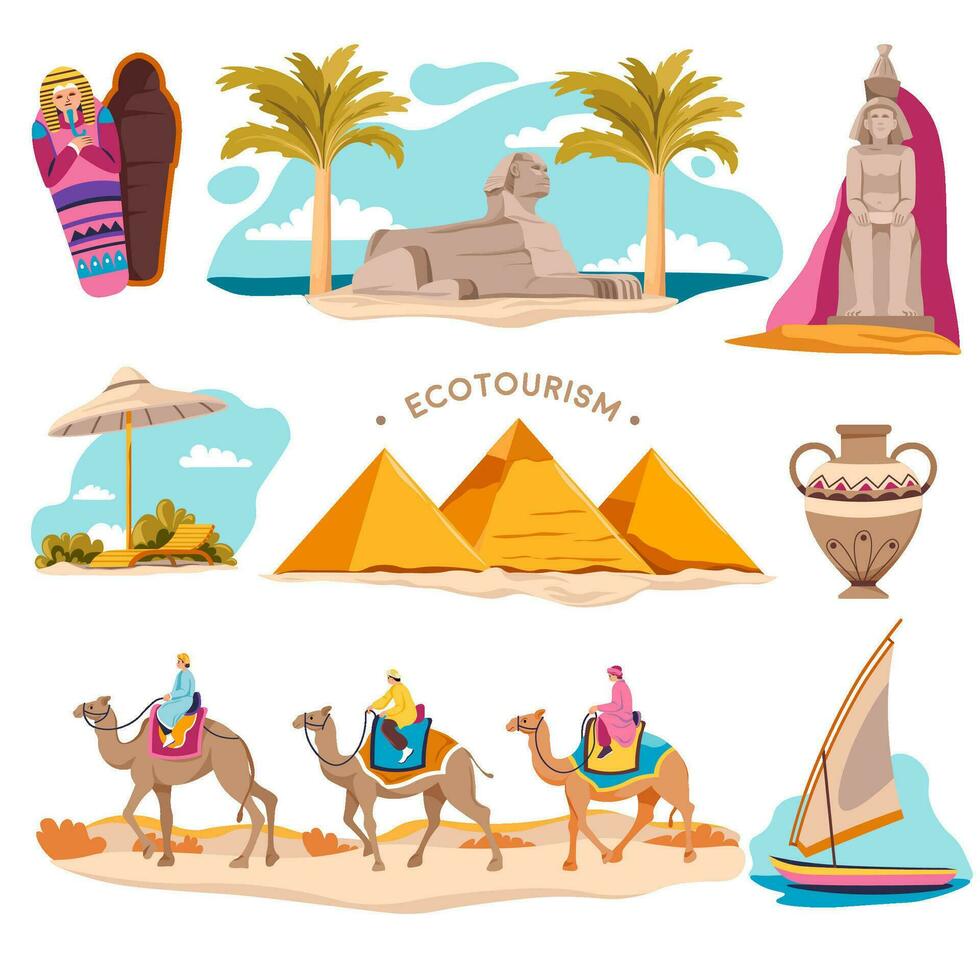 ecoturismo egipcio pirámides y África de viaje vector
