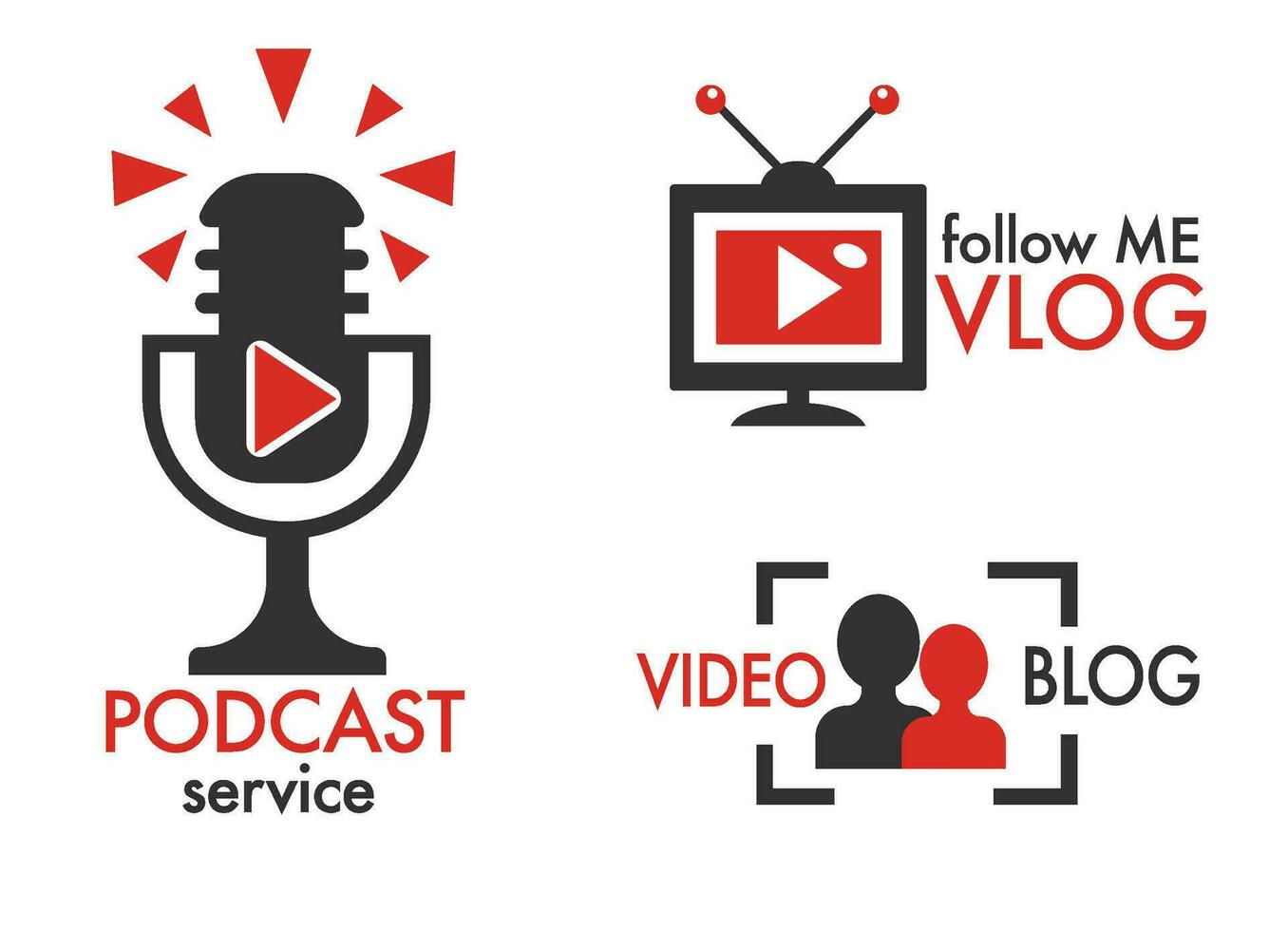 Podcast service, follow me vlog, blog online media vector