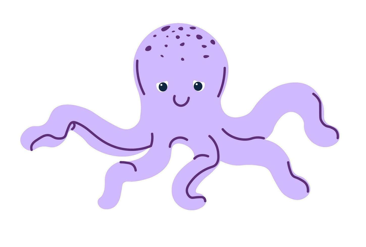 Cartoon personage of aquatic creature, octopus vector