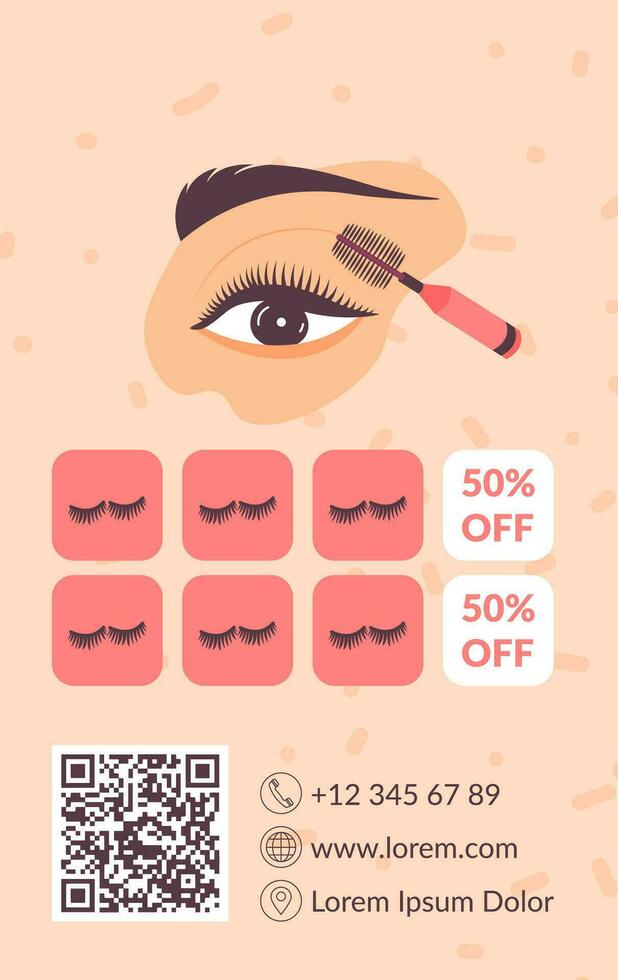 Eyebrow and lashes procedures, loyalty card vector