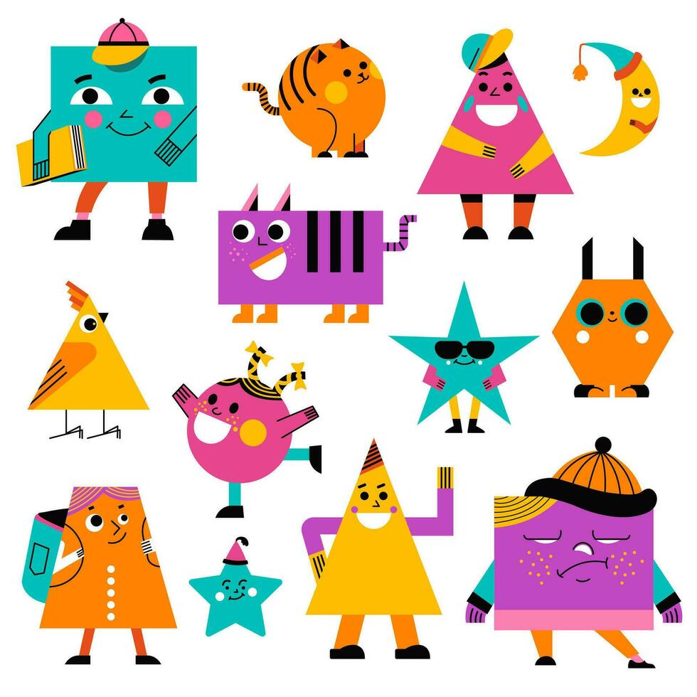 Geometric figures and shapes characters vector