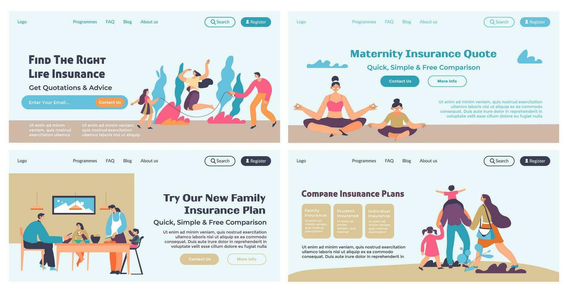Web banner set design for insurance plan offer vector