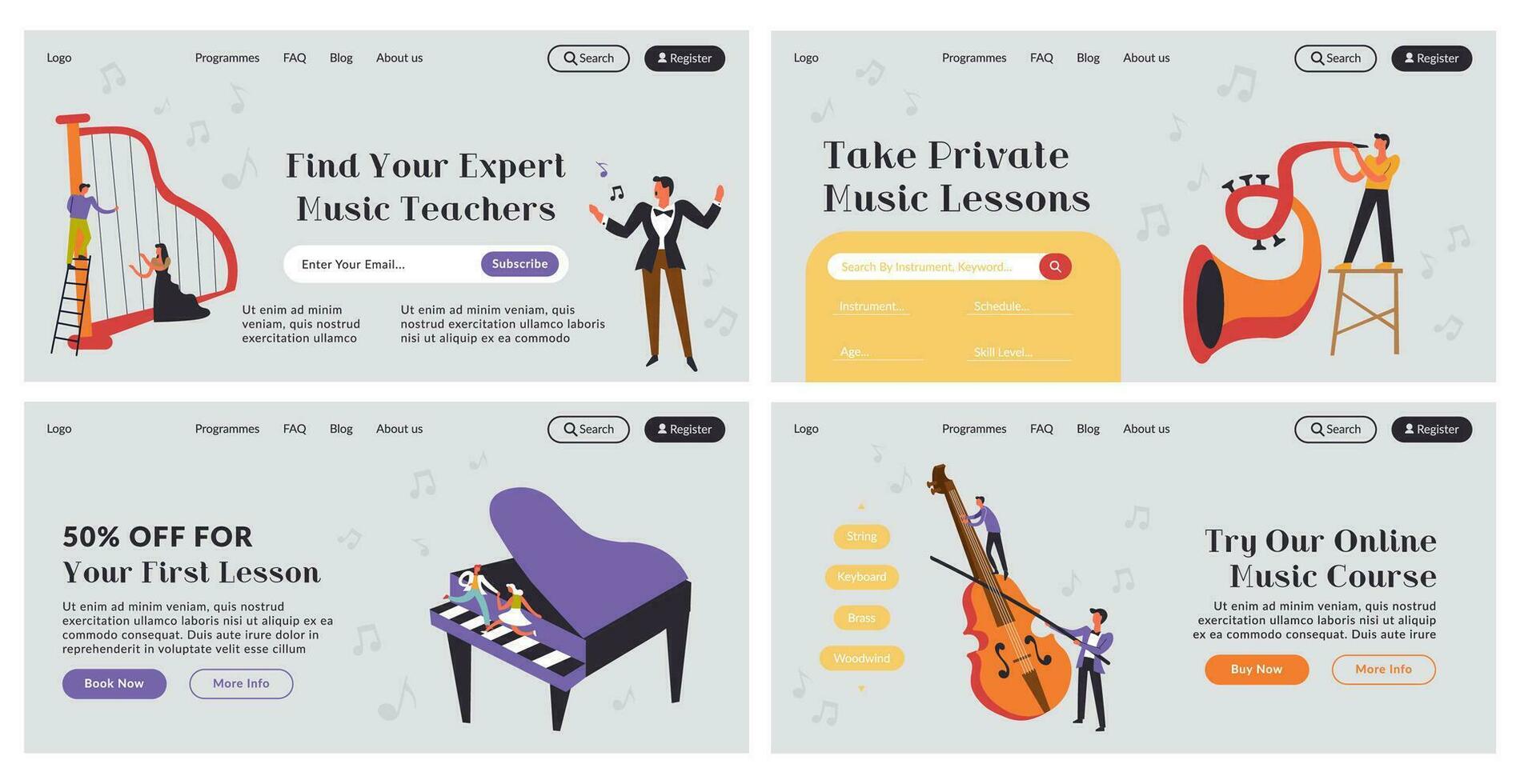 Web banner collection for musical school offer vector