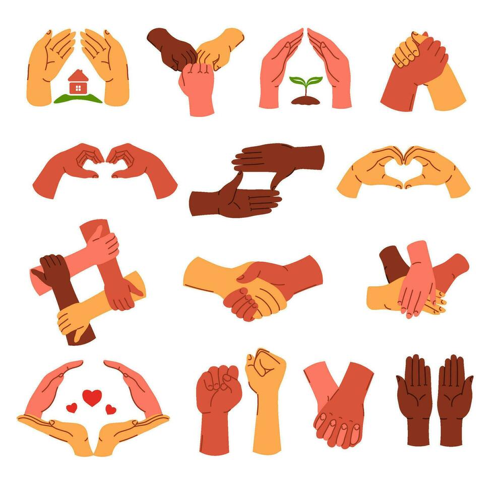 Hands gestures and symbols, unity and love vector