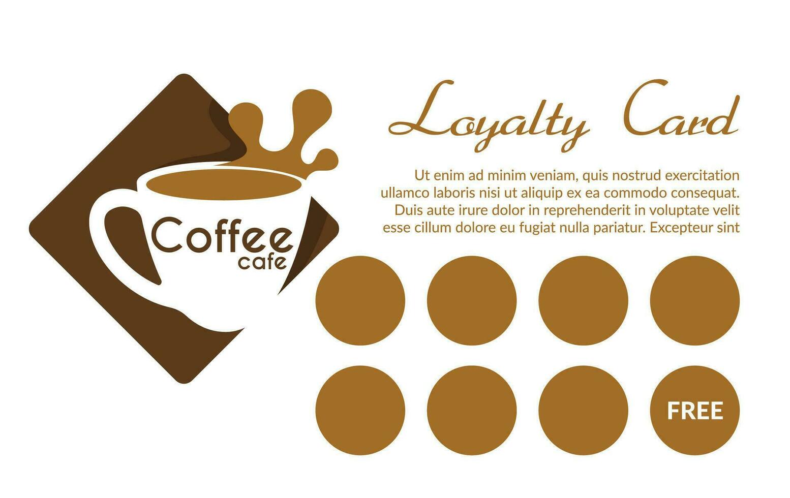 Loyalty card, coffee cafe get free mug gift vector