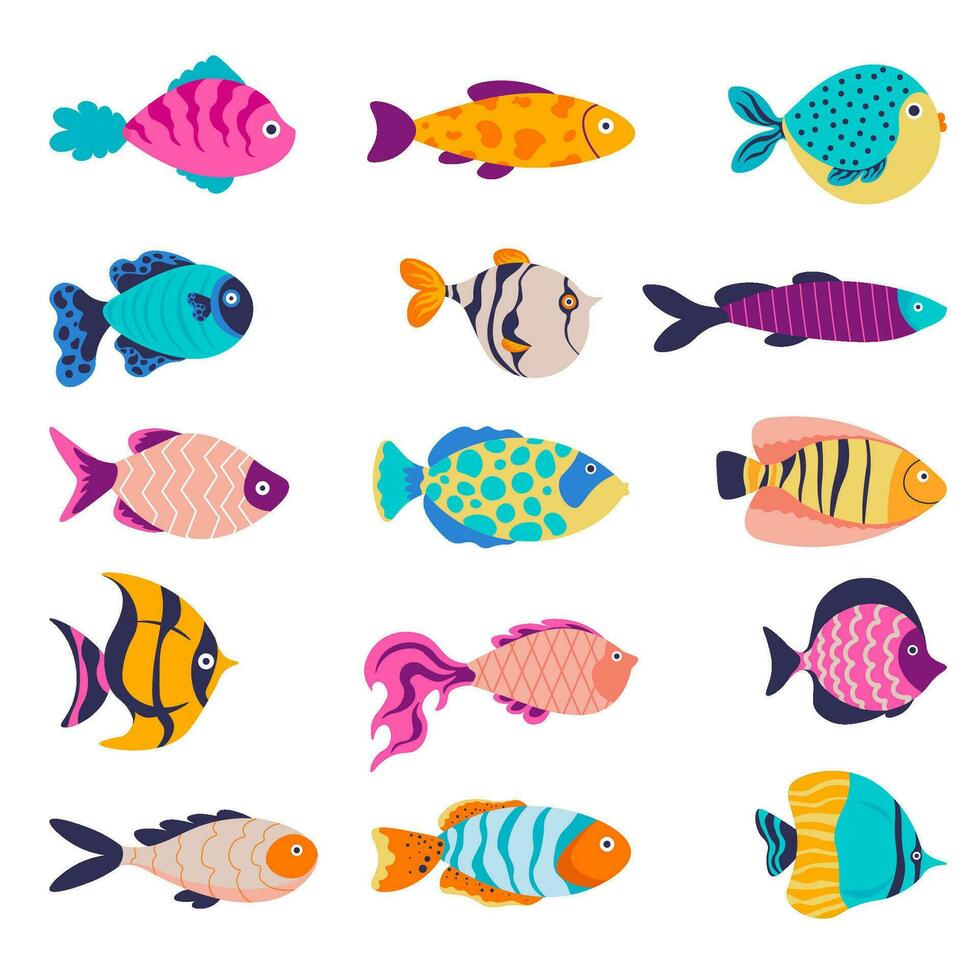 Tropical marine animal, fish types for aquarium vector