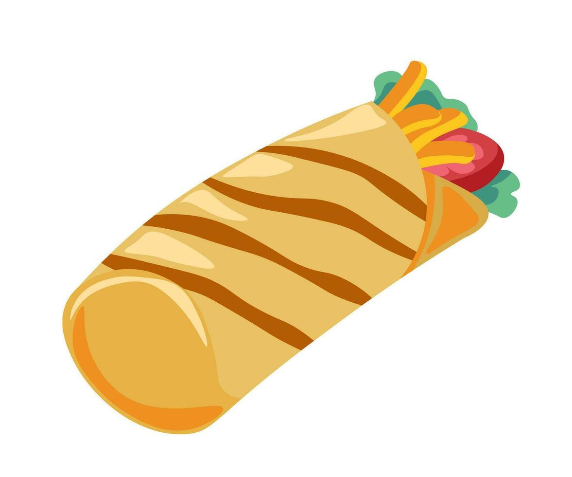 Mexican cuisine and dishes, burrito with meat vector