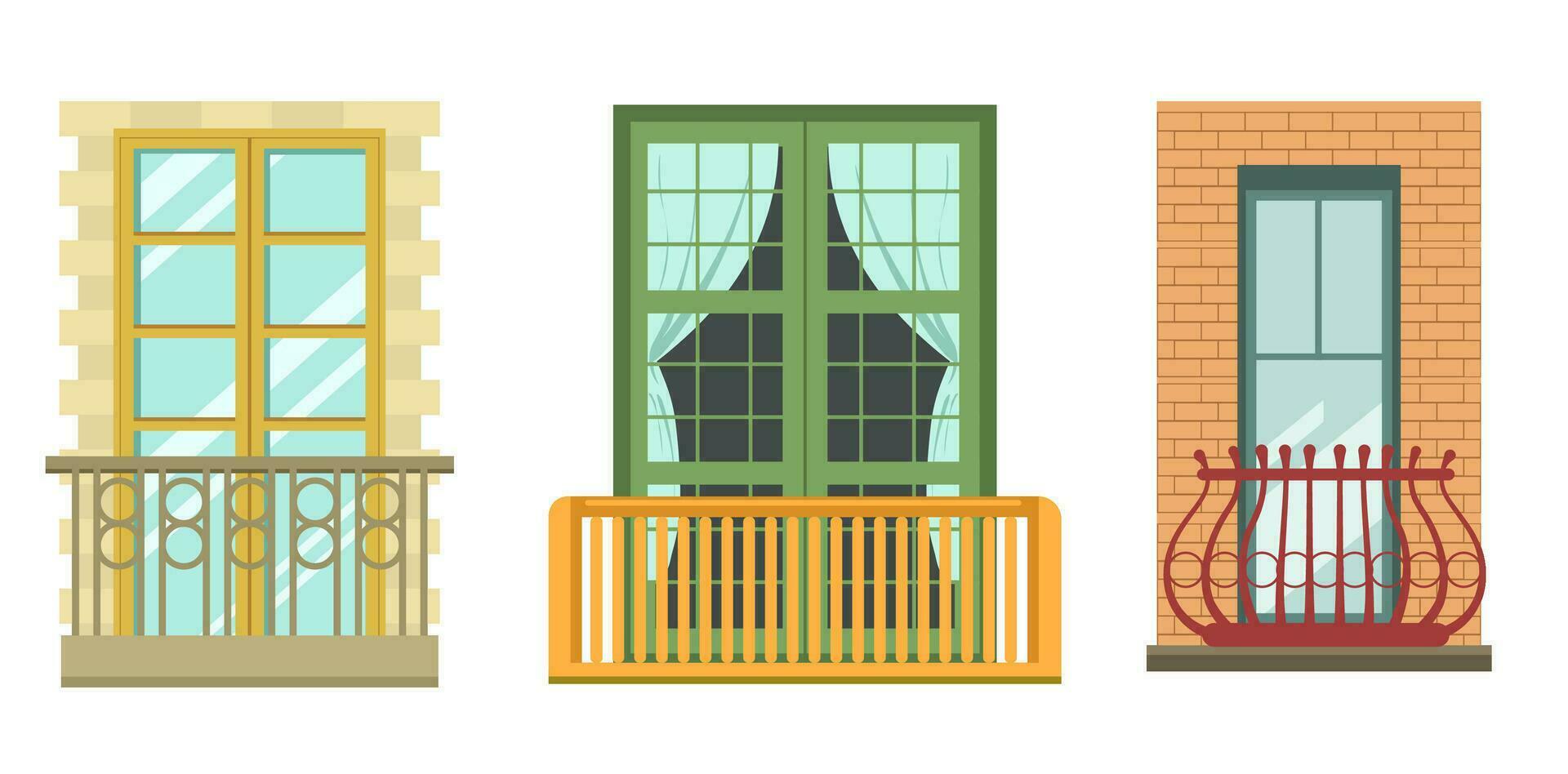 Balconies facade elements, exterior of houses vector