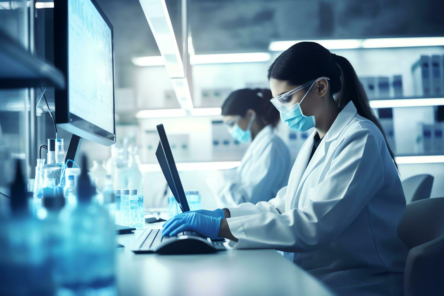 Professional health care researchers scientist working in medical science laboratory, AI Generated photo