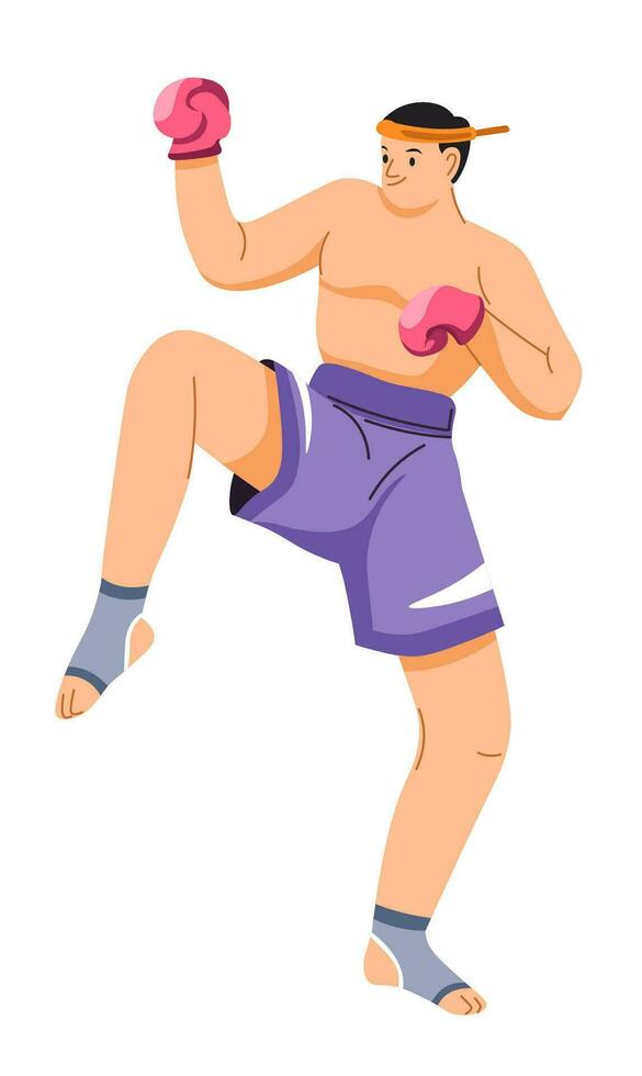 Thai boxer or fighter in uniform, sports activity vector