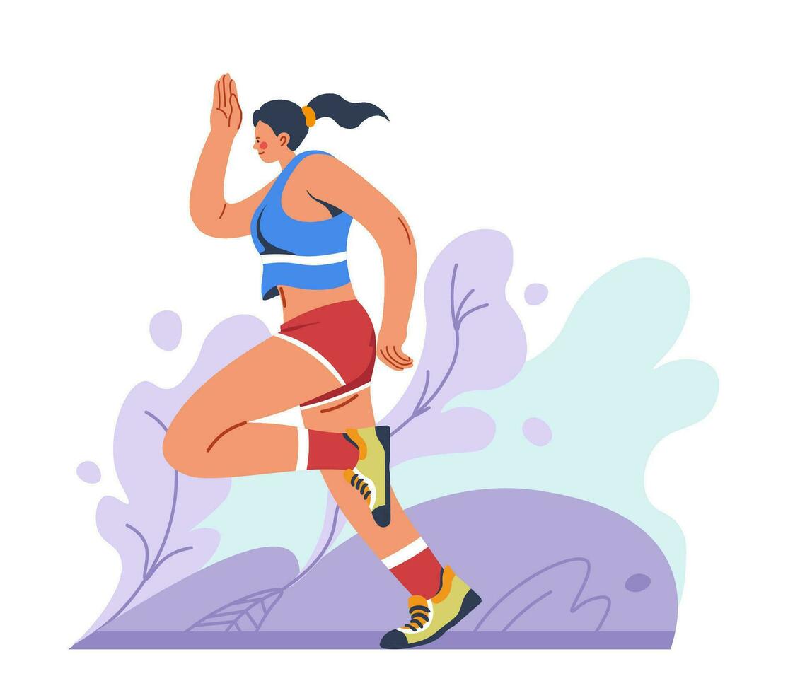 Female character running in forest or woods vector