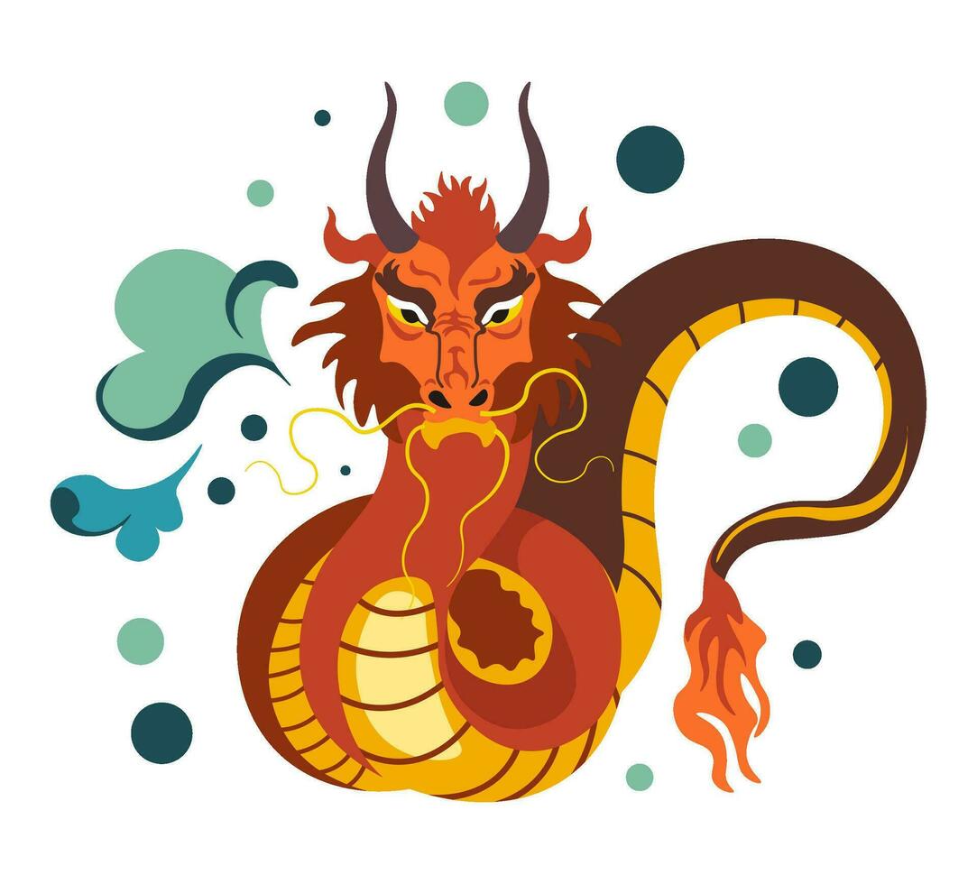 Evil dragon personage, Chinese myhtology creature vector