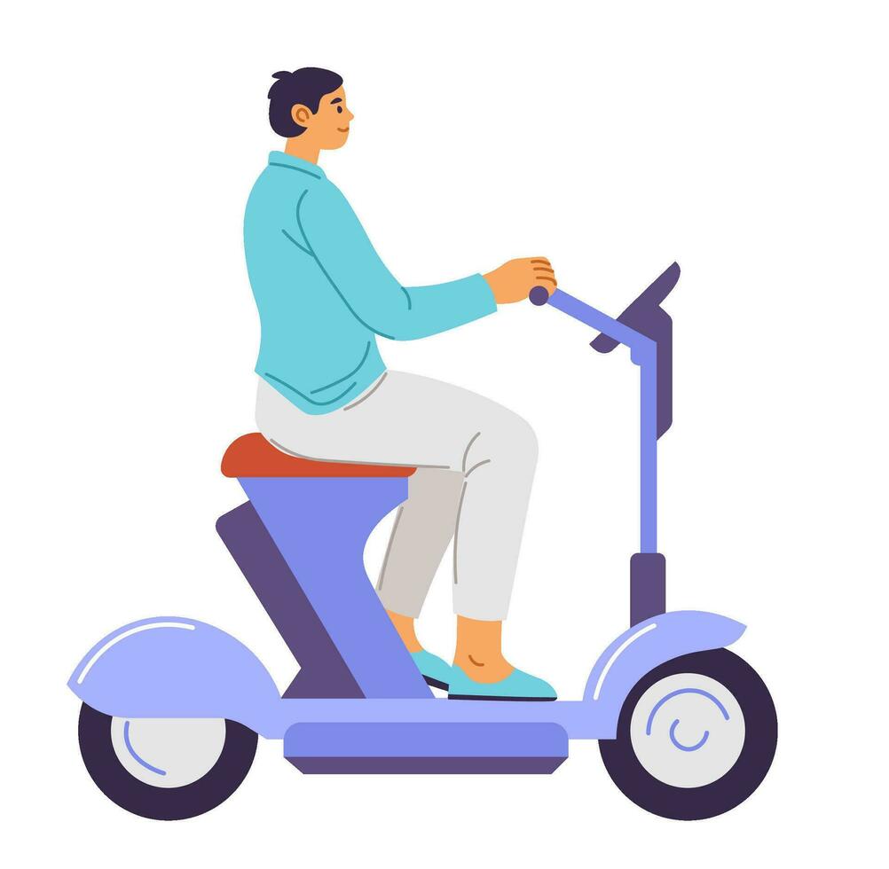 Eco transportation in city, man riding scooter vector