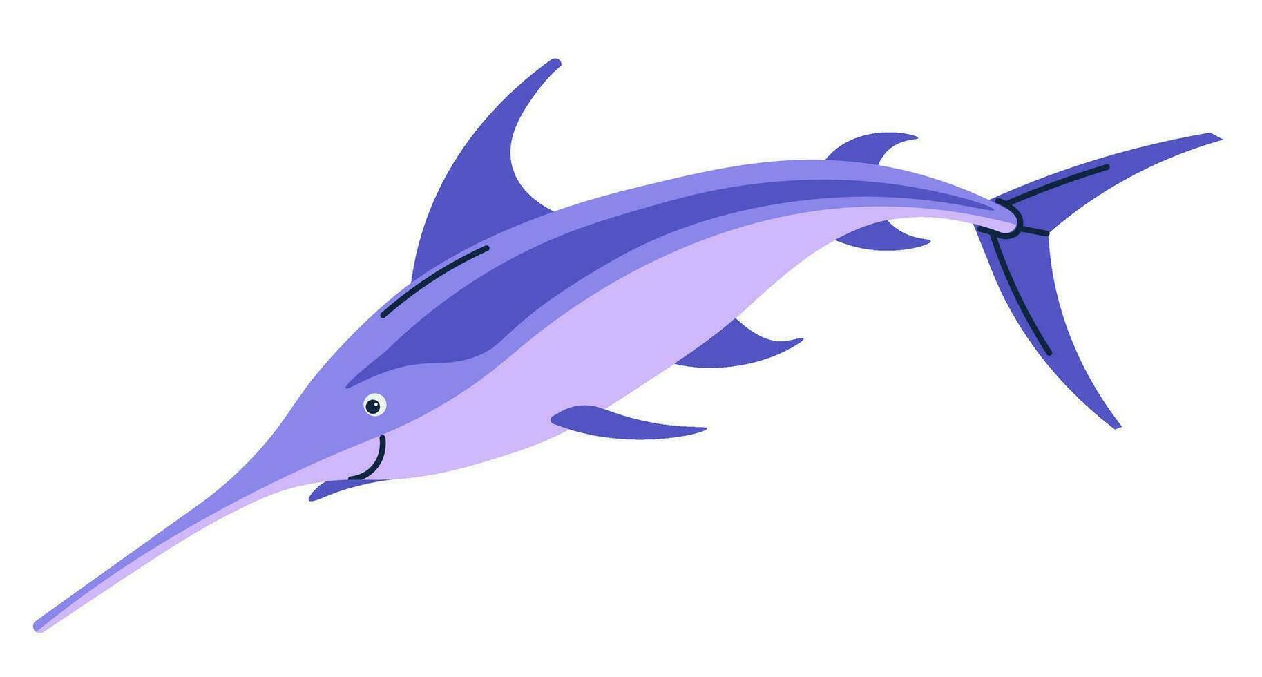 pescado de ocea o mar, pez espada sonriente personaje vector