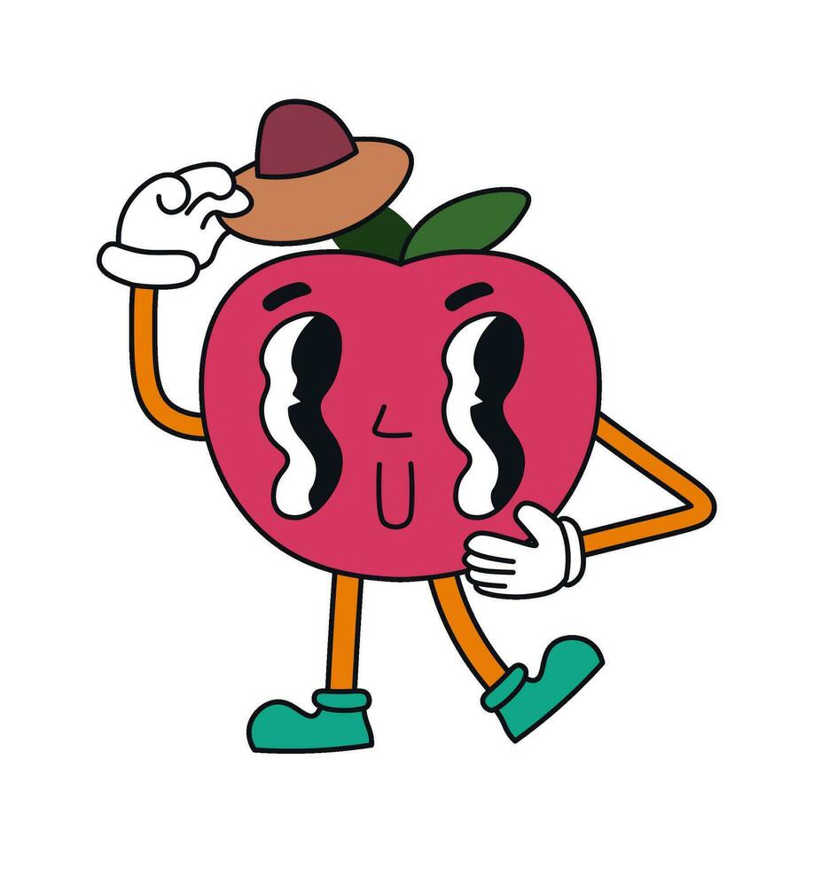 Retro cherry personage, sticker with hat vector