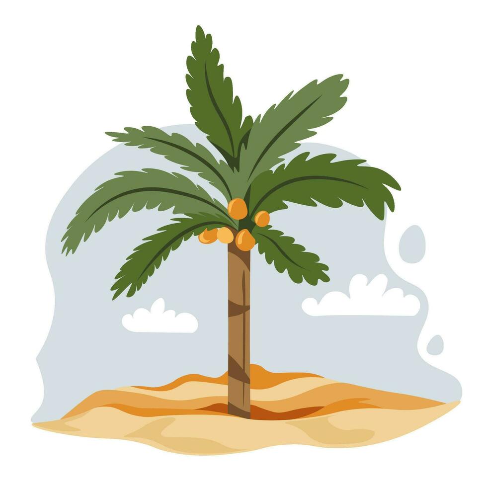Exotic palm with coconuts, tropical beach vector