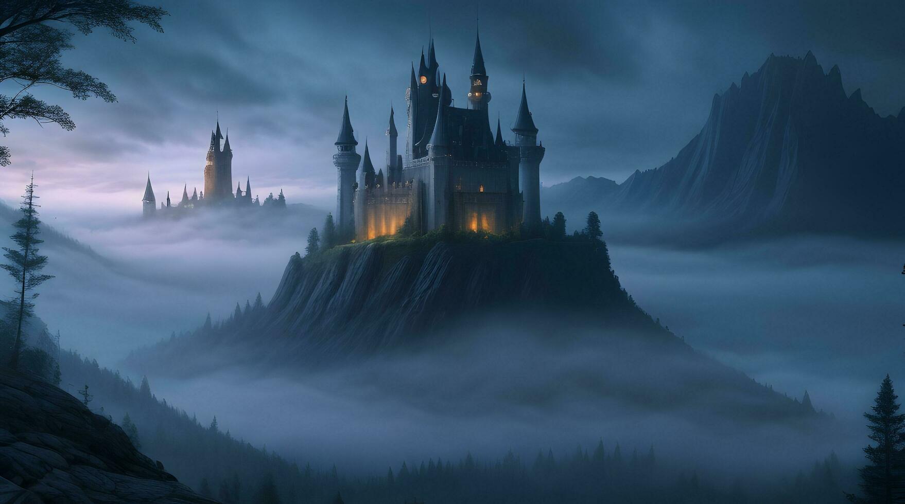 HD wallpaper that captures the essence of a fantasy world's nighttime photo