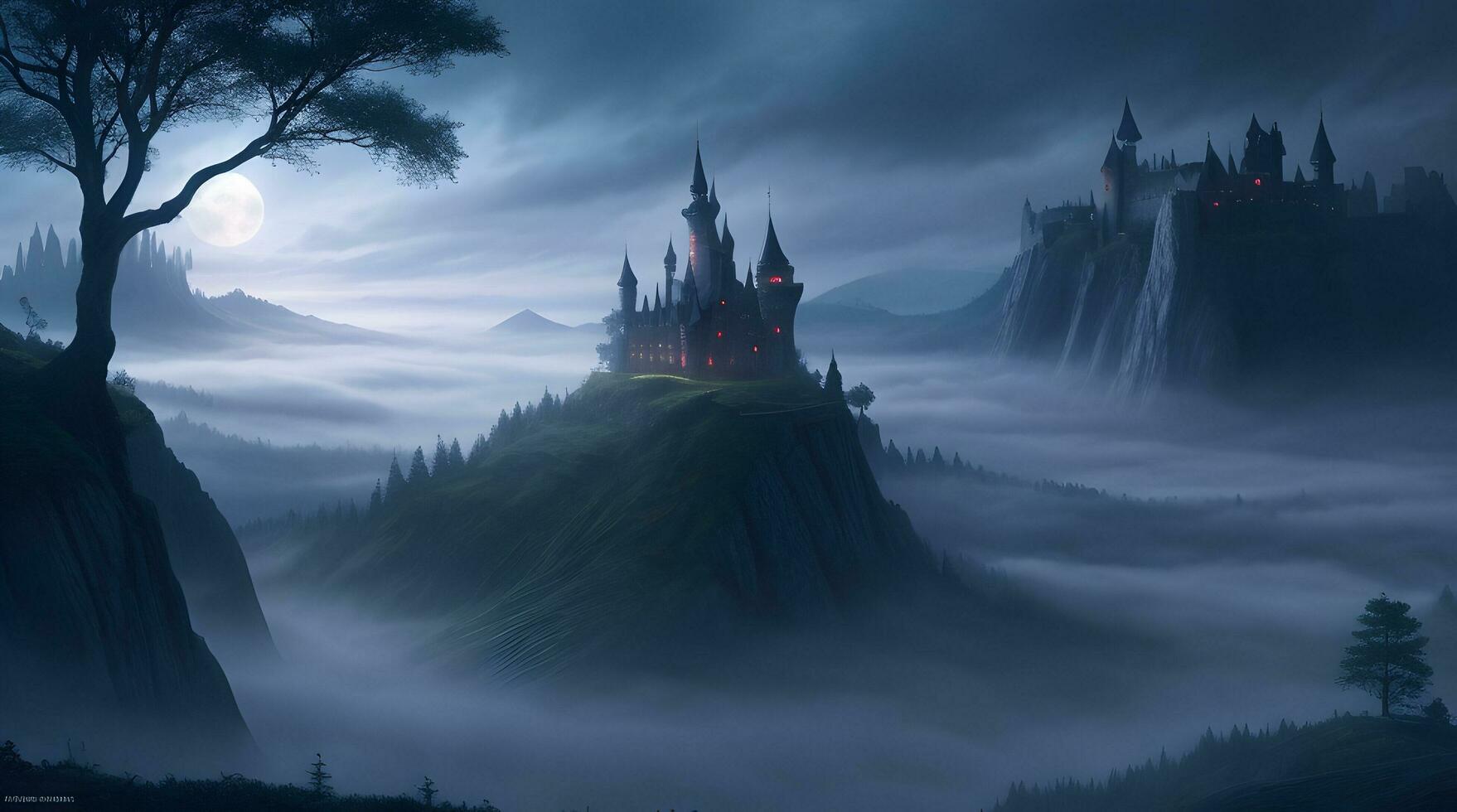 HD wallpaper that captures the essence of a fantasy world's nighttime photo