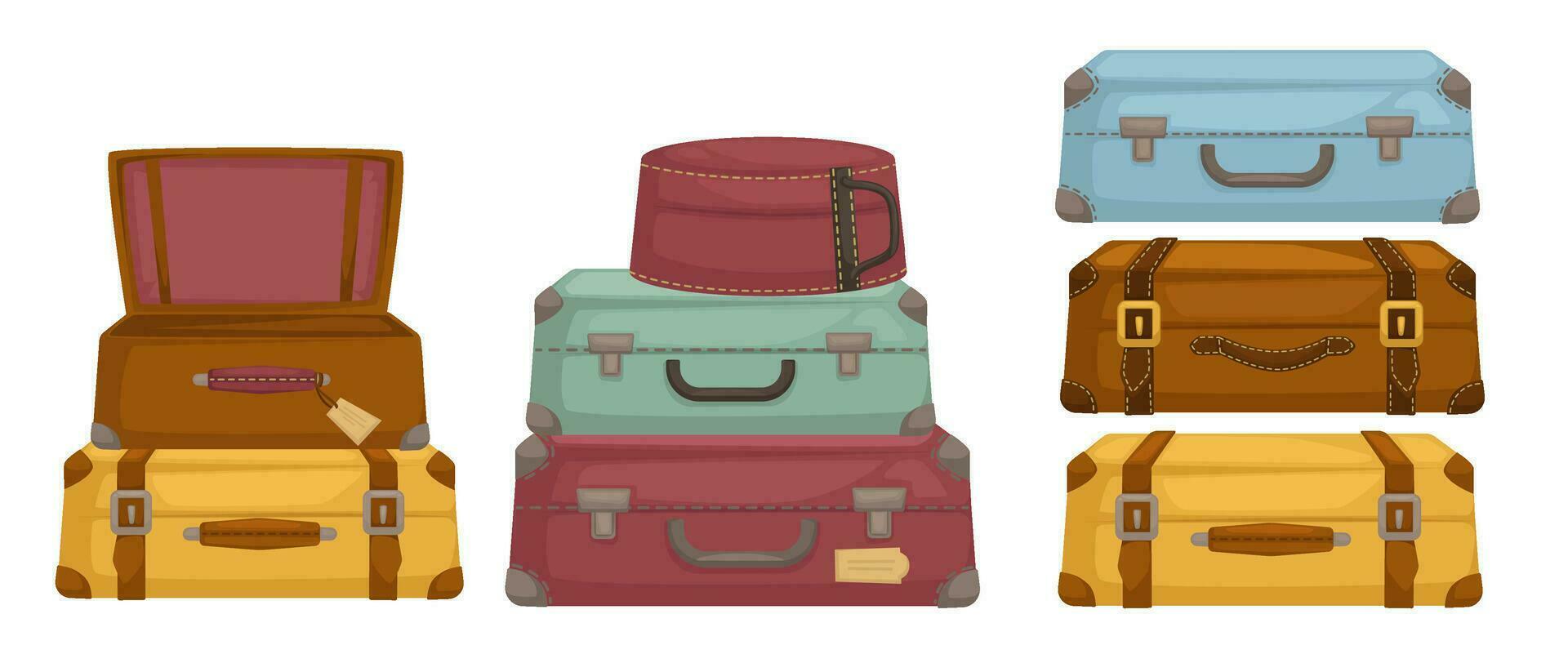 Old vintage luggage and suitcases with handles vector