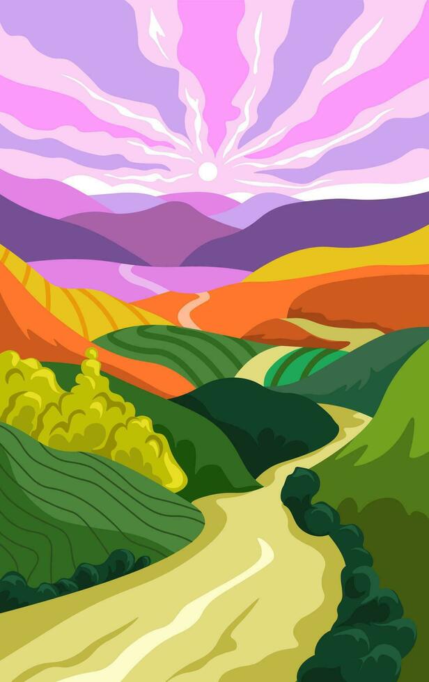 Mountain natural landscape, rural area scenery vector