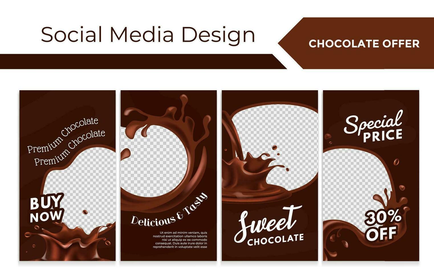 Social media story set with chocolate product offer vector