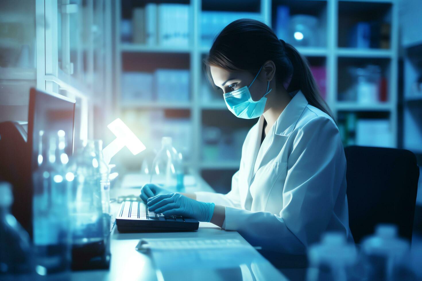 Professional health care researchers scientist working in medical science laboratory, AI Generated photo