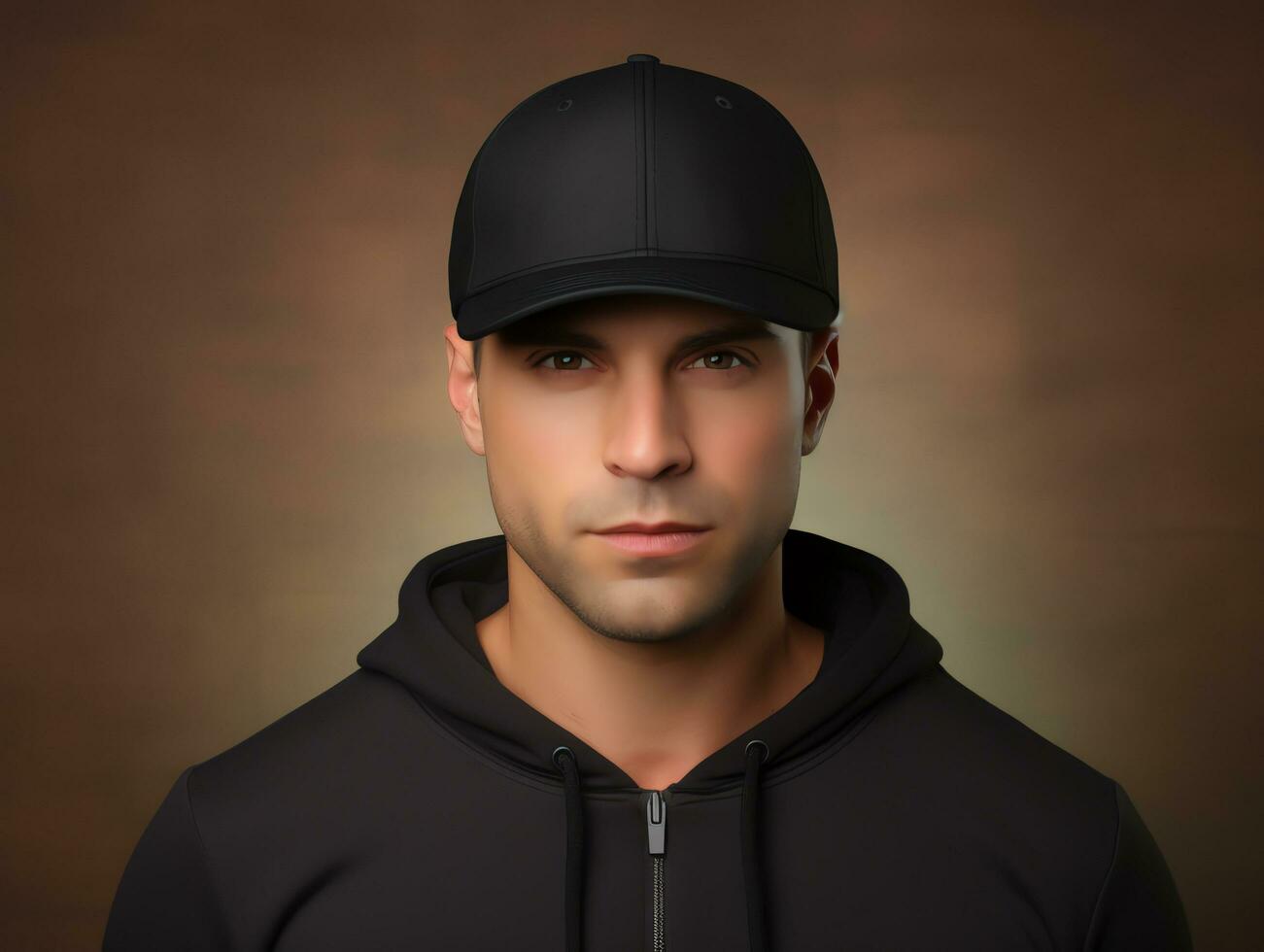 A man wearing blank empty black cap mockup for design template photo