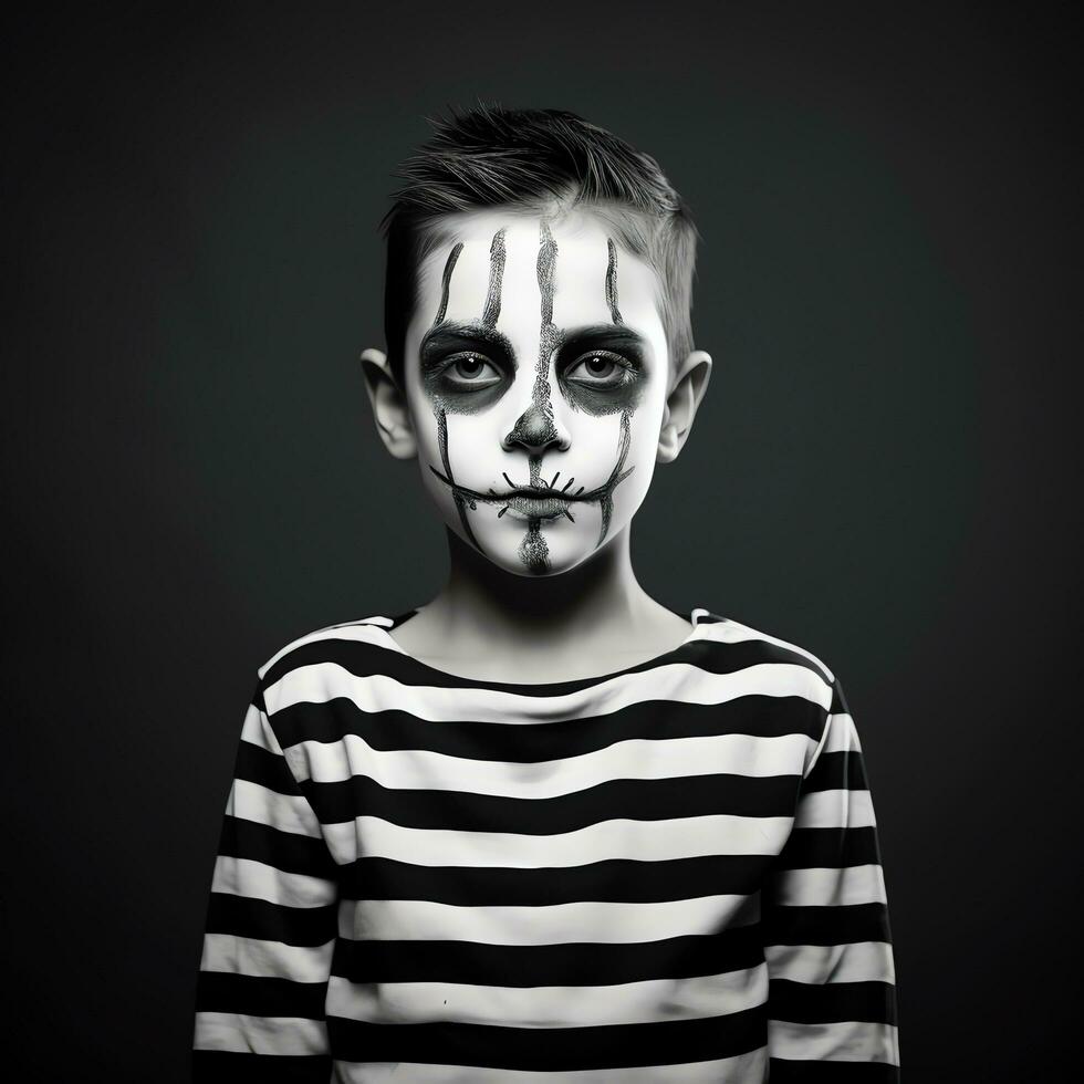 Happy halloween kid concept, a boy wearing halloween costume, AI Generated photo