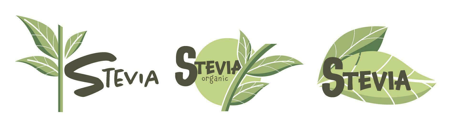 Stevia organic and natural sweetener, logotypes vector