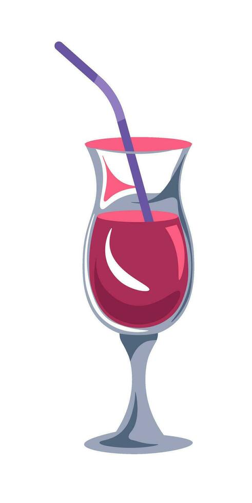Cocktail with straw, exotic alcoholic beverage vector